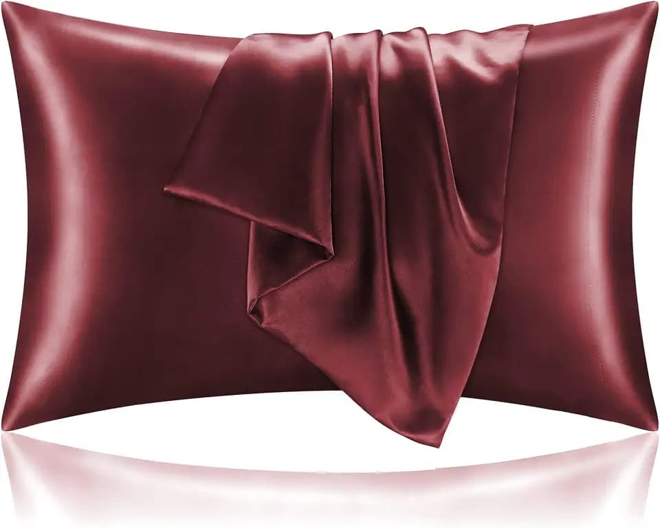 BEDELITE Zipper Satin Pillowcases, King Size 20"x36", Burgundy, 2Pcs