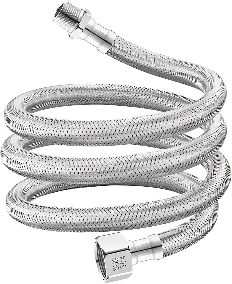 Qrity 1 Stück Flexible Wasserhahn Anschlüsse, G1/2 Zoll Innengewinde x G1/2 Zoll Außengewinde Edelstahl Geflochten Schlauch, 150 cm