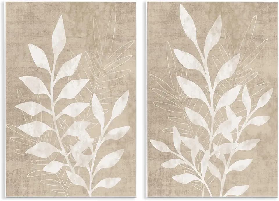 'Boho Botanical Leaf Silhouette'| 2pc Wall Plaque Art Set