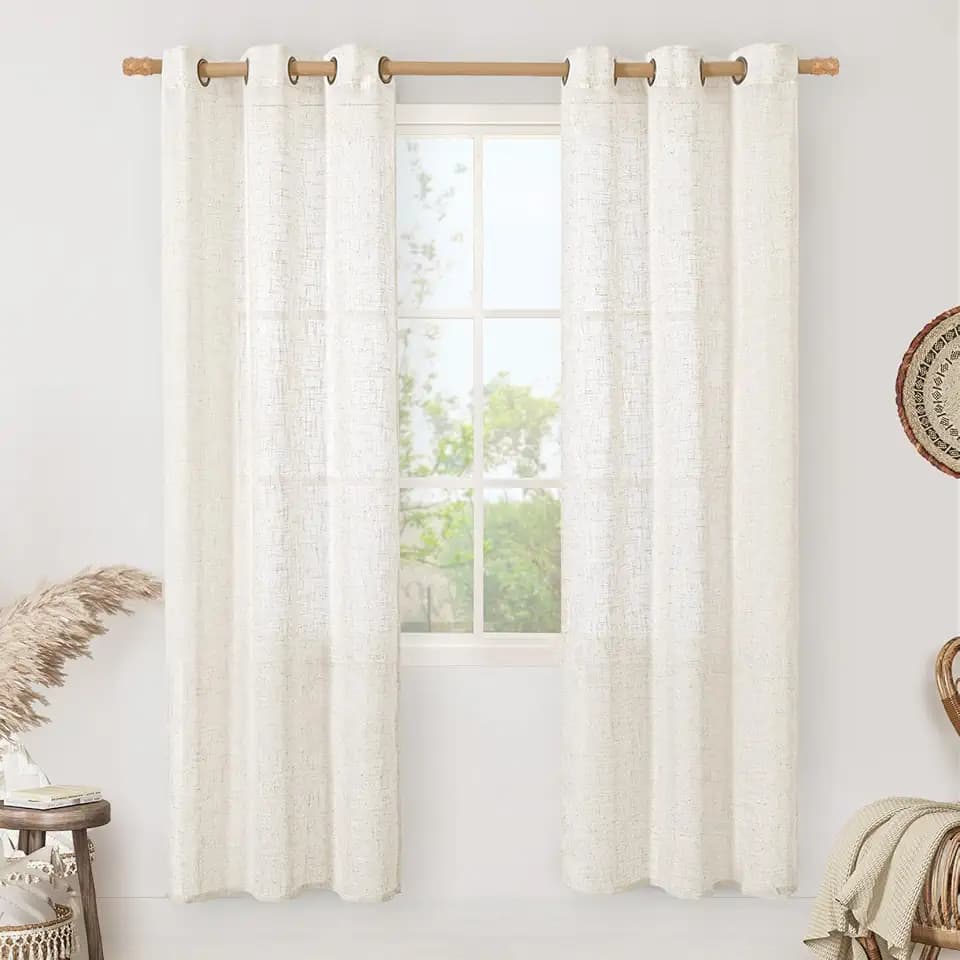 LAMIT Natural Doorway Linen Curtains 80 inch Length 2 Panels, 34 x 80 Inch