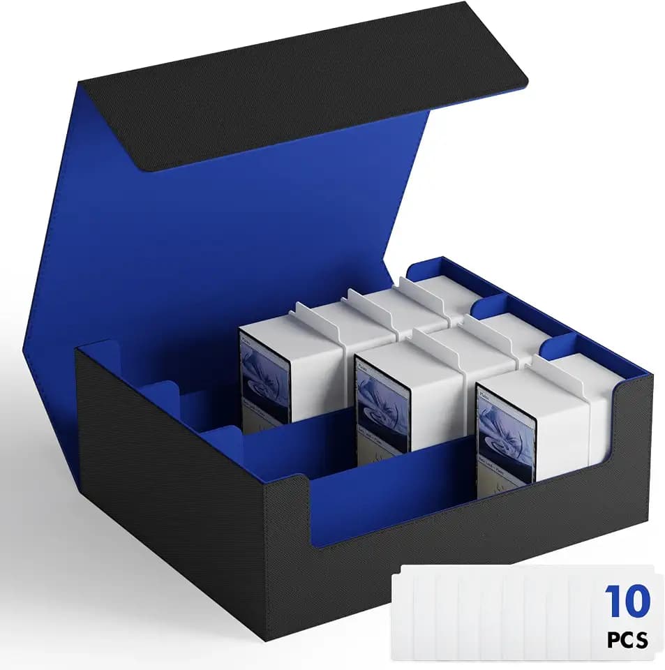 ZLCA Card Storage Box for MTG PTCG, Commander Deck Box Holds 1800+, Deck Storage Case, Card Organizer for TCG(Black&Blue)