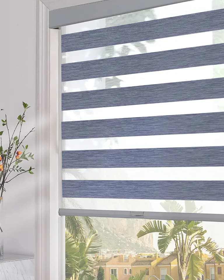 Persilux Blackout Cordless Zebra Blinds for Windows (35" W x 64" H, Dark Grey) with Upgraded Cassette Free-Stop Dual Layers Sheer Roller Shades for Home and Office