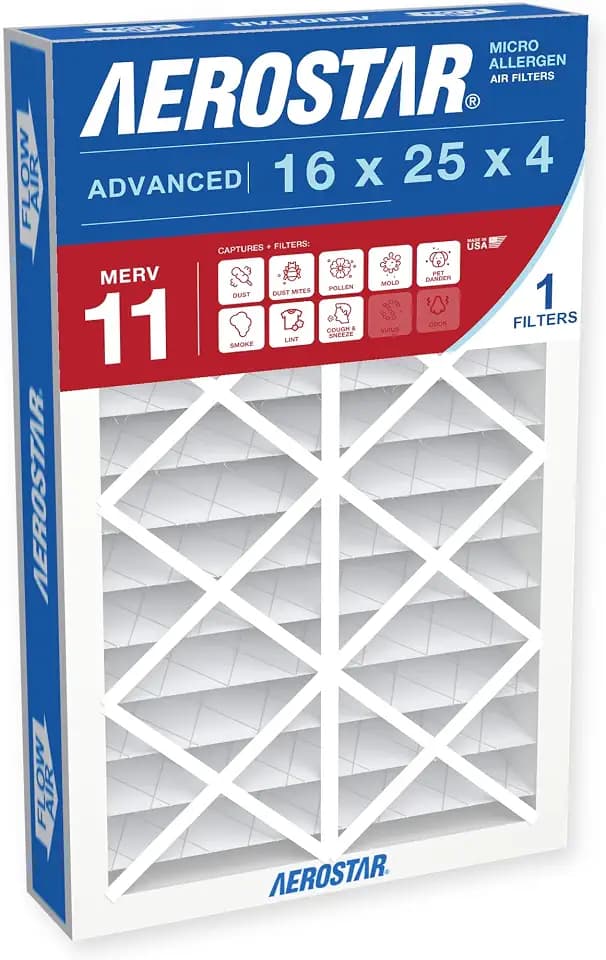 Aerostar Air Filter 16x25x4 MERV 11 AC Filter, HVAC, Furnace Filter, 1 Pack
