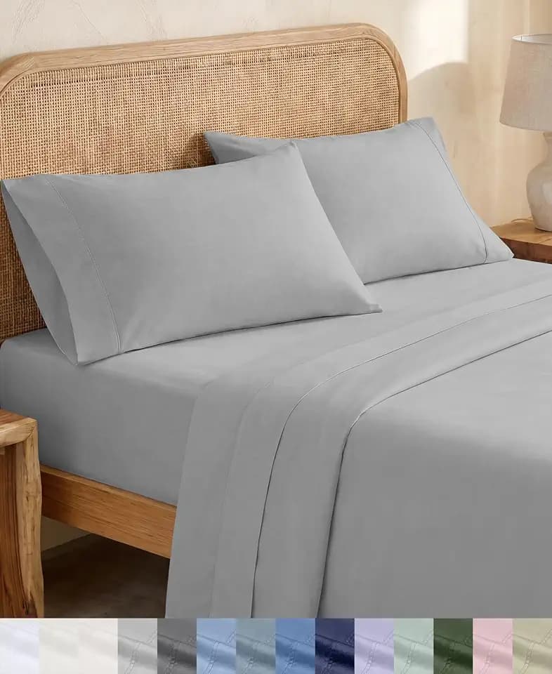 California Design Den 100% Organic Cotton Twin XL Sheets, 3 Pcs, Light Grey