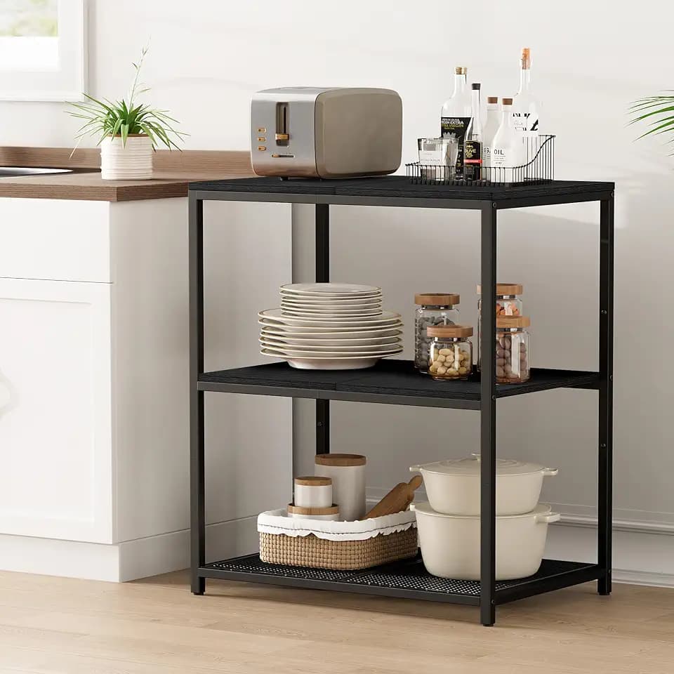 Homleke Kitchen Island with 3 Shelves, Workbench, Microwave Stand