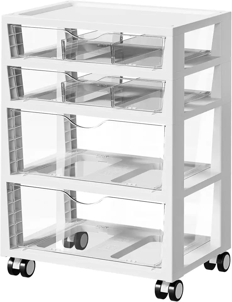 Vtopmart 4-Tier Plastic Drawer Storage Rolling Cart with Wheels