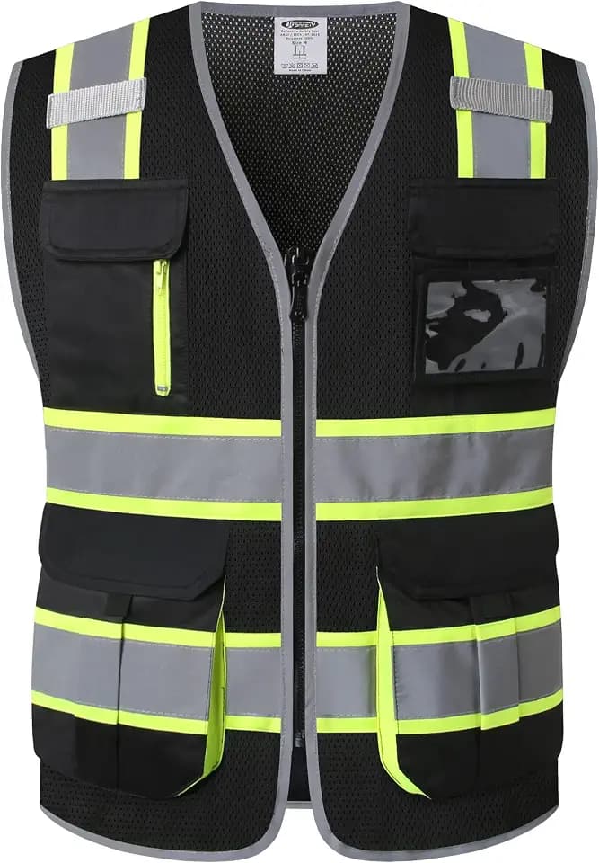 JKSafety Safety Vest for Men Women Hi Vis Reflective Tapes JK140 Black L