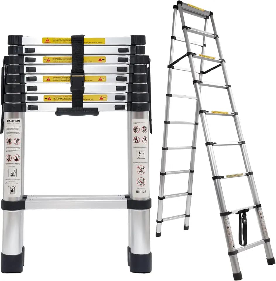 6.6 FT A-Frame Aluminium Telescoping Ladder, 7+7 Step, Heavy Duty, Sliver