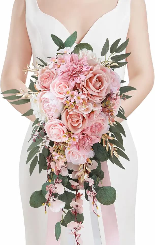 Serwalin 11 Inch Dusty Pink Rose Wedding Bouquets for Bride Bridesmaid