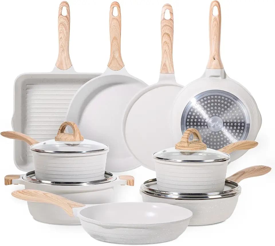 JEETEE 23pcs Pots and Pans Set Non Stick, White Cookware Sets for Kitchen