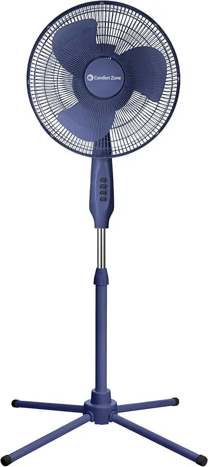 COMFORT ZONE 16" Oscillating Pedestal Fan with Folding Base - Blue