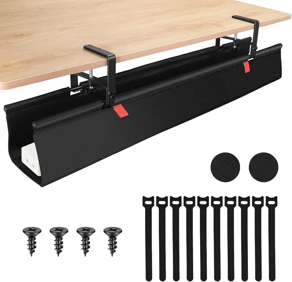 Fentar Kabelkanal Schreibtisch Ohne Bohren, 90cm Tisch Kabelmanagement Schreibtisch, Hochfestes 600D Oxford-Gewebe Kabelwanne, Kabel Management für Büro Zuhause Pc Spieltisch, Klemmen/Schraubmontage