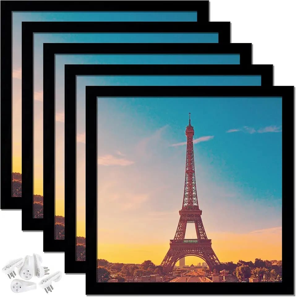 14x14 Picture Frame Set of 5, Black Photo Frames for Gallery Wall Hanging