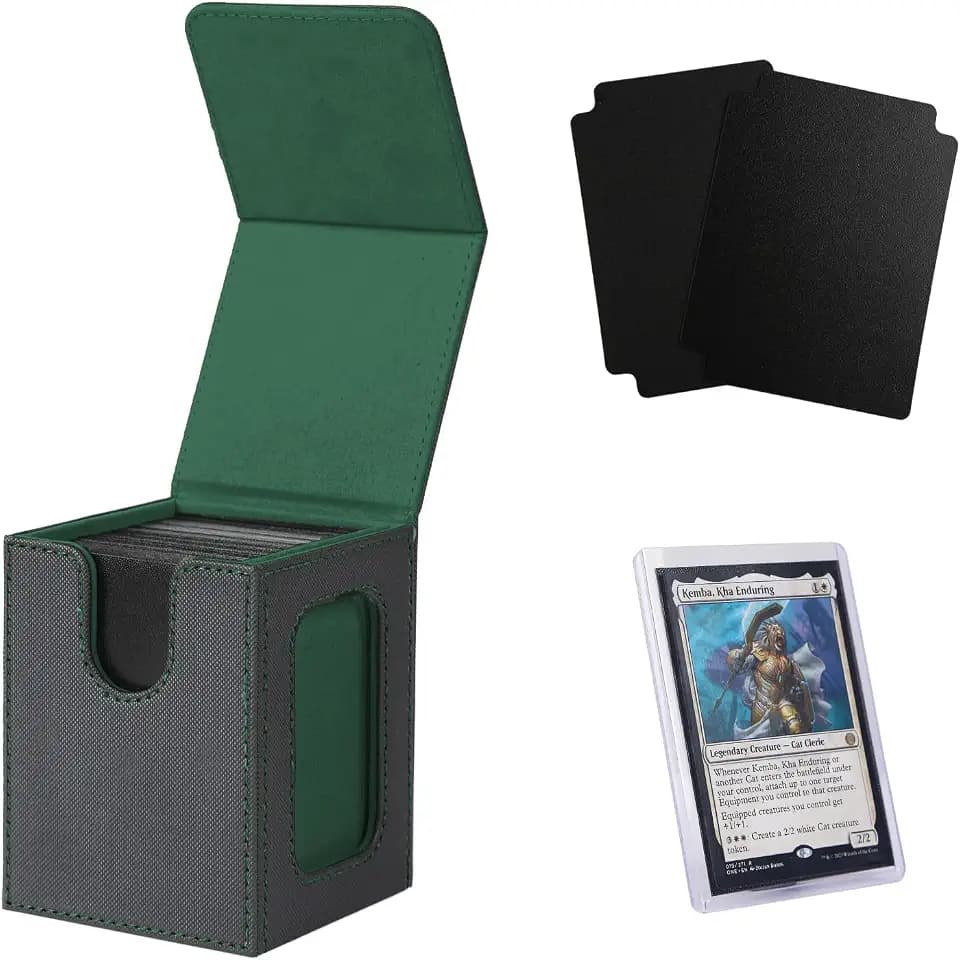 Venssu MTG Deck Box with Commander Display, Fits TCG Cards (Black&Green)