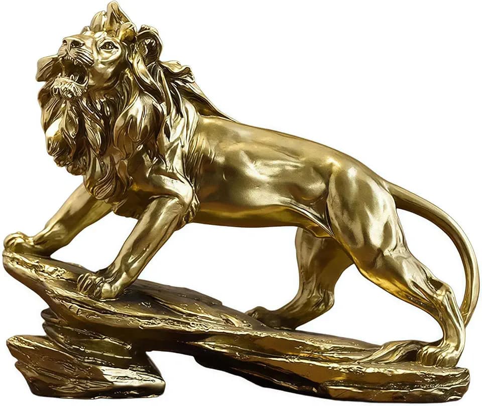 Gold Lion Statue for Home Decor - 8.7" Modern Resin Climbing Lion Sculpture - Luxury Office Desk Accessories & Motivational Gifts for Men (Polished Gold Finish)
