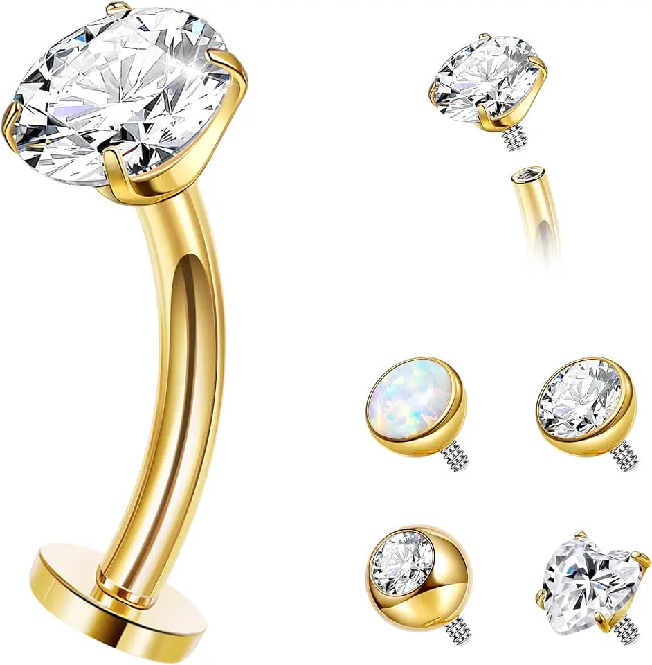 14G G23 Pure Titanium Floating Belly Button Ring for Women Flat Back Petite Belly Navel Ring Hypoallergenic Internally Threaded Navel Ring with Opal CZ Replacement Ball Belly Piercings Jewelry 6-16MM