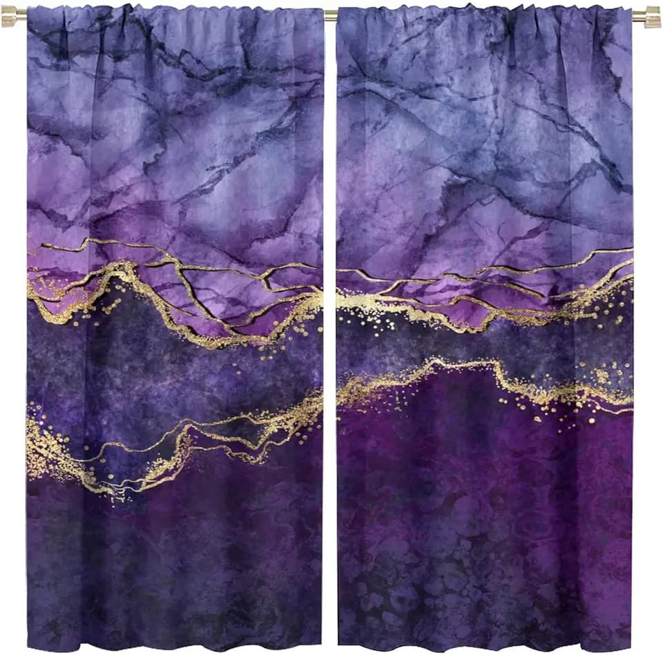 Marble Blackout Curtain Purple Abstract Stone Texture Darkening Drapes Window Curtain Rod Pocket Curtain Living Room Kitchen Bedroom Dining Room 2 Panels 42x45 in
