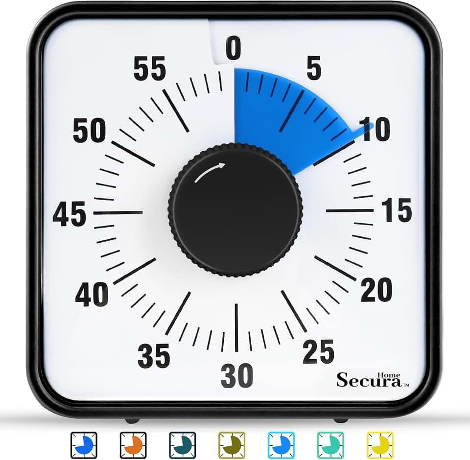 Secura Home 60-Minute Visual Timer, 7.5 Inch Oversize Countdown Timer Clock for Kids and Adults, Durable Mechanical Time Management Tool with Magnetic Backing (Navy Blue)