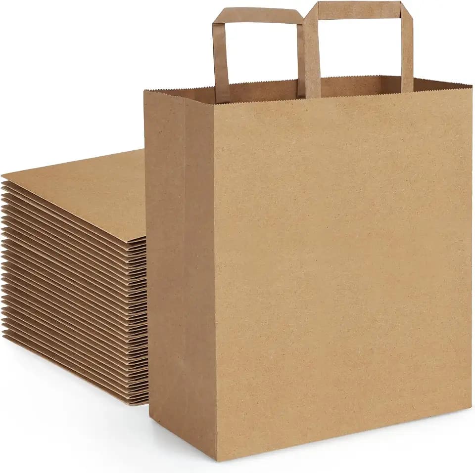 BagDream Kraft Paper Bags with Handles 12x7x14 Inch Large Brown 100Pcs Bulk