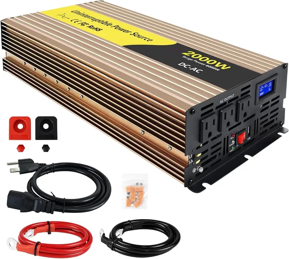 2000W Sump Pump Battery Backup Power System,Basment Protection Sump Pump Inverter with LCD Display and Automatic Battery Backup Switching for Basement Emergency and Power Outage Backup (Gold)