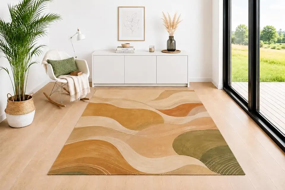 ICE ARMOR 5' x 7' Flowing Lines Area Rug, Modern Earth Tone Pattern in Olive Green Brown Terracotta Beige and Cream, Soft Low Pile Carpet for Living Room Bedroom Office Decor