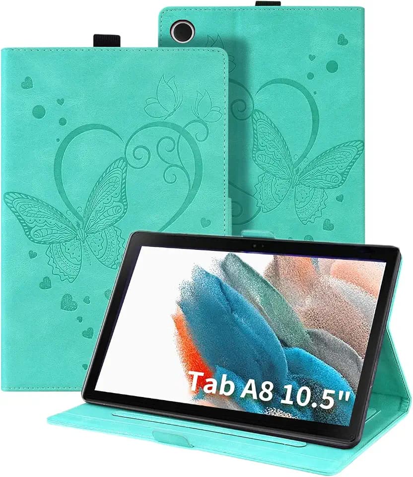 Hülle für Samsung Galaxy Tab A8 10.5 Zoll 2021/2022 Schmetterling PU Leder Auto Schlaf/Aufwach Case mit Stand Schutzhülle für Samsung Galaxy Tab A8 10.5" SM-X200/SM-X205/SM-X207,Grün