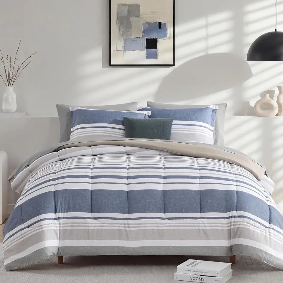 Monbix Full Size Comforter Sets - 7 Pieces Bed in a Bag Full Bedding Set