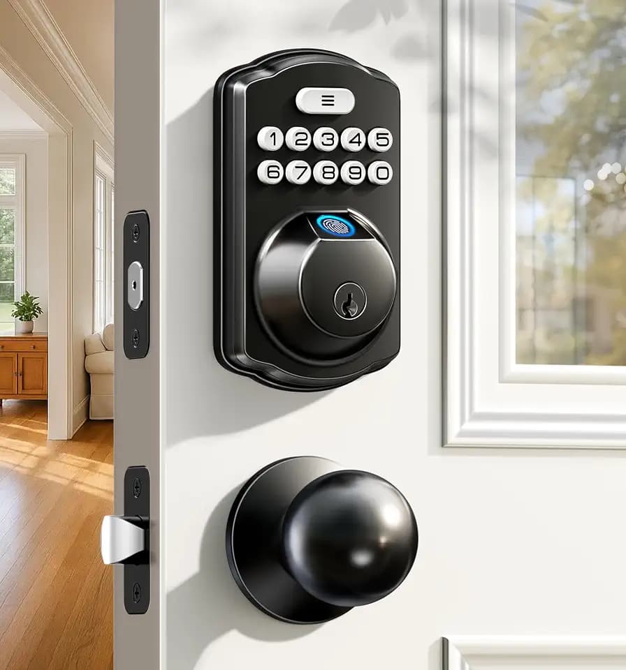 Veise KS02C Fingerprint Deadbolt Door Lock with Knob Set, Matte Black