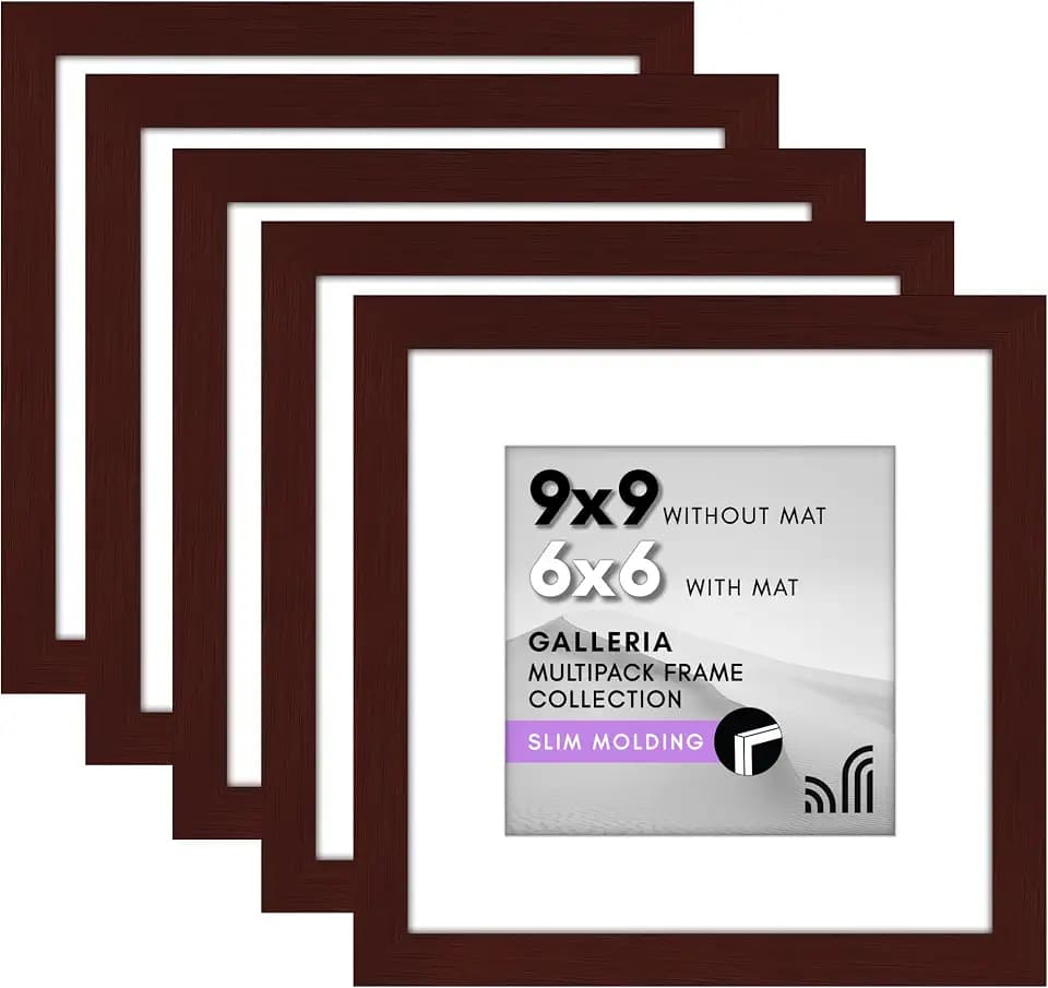 Americanflat 9x9 Picture Frame 5-Pack - Matted to 6x6 - Mahogany