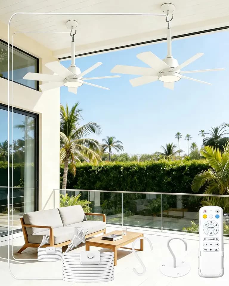 NWOP 28 Inch Outdoor Ceiling Fan with Light, 7 Blade Remote Gazebo Fan