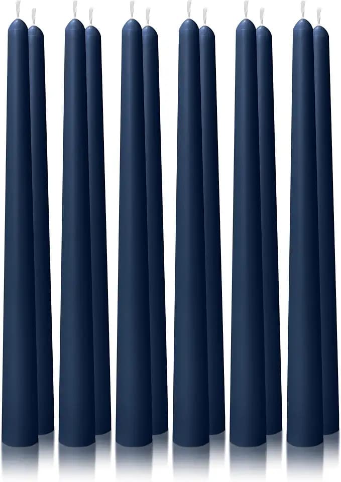12PK 10" Classic Taper Candles, Navy Blue, 7-8 Hours Long Burning, Unscented Tall Candlesticks