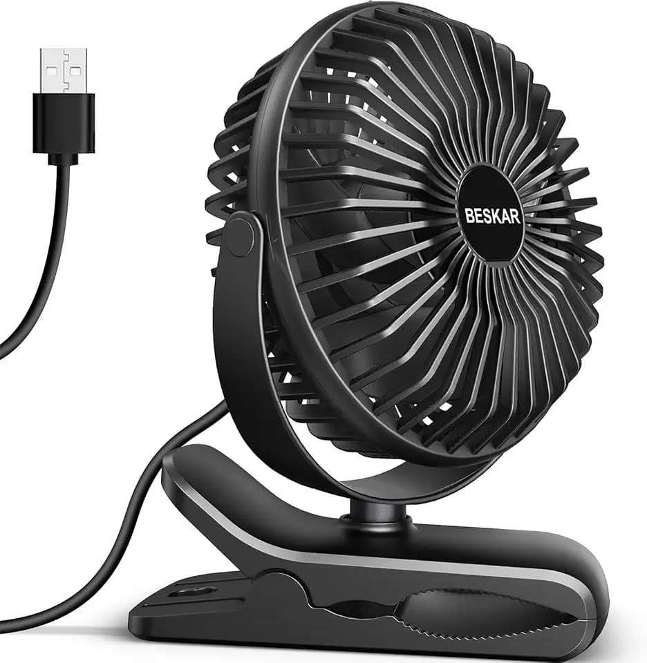 BESKAR USB Clip on Fan, Portable Small Desk Fan with Cord Powered