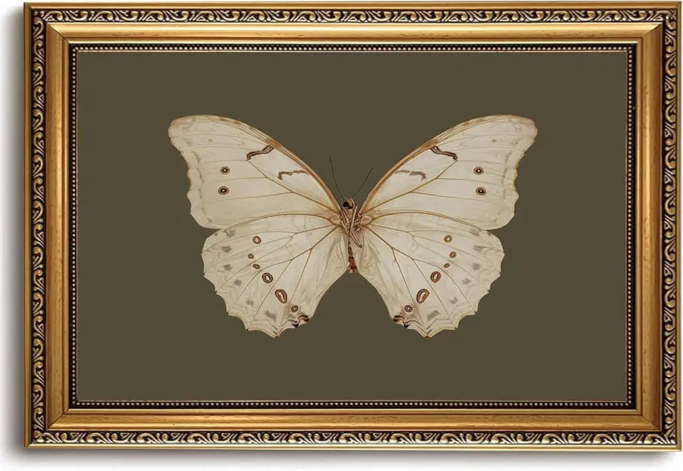 LHHJDIO Vintage Gold Framed Wall Art Classical Butterfly Canvas Wall Art Cottagecore Room Picture Wall Decor Dark Moody Insect Art Prints for Bedroom Living Room Bathroom 16"x24"