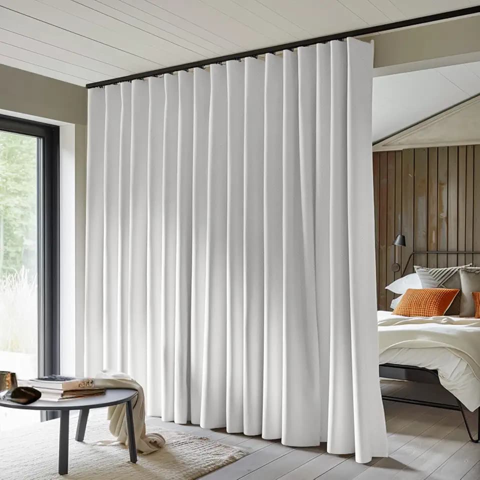 MaKefeile Room Divider Curtains Total Blackout Privacy Curtain Panel Room Thermal Insulated Noise Reduction Curtains for Bedroom Window Living Room Ceiling Track Curtain W 8.3 ft × H 9 ft White