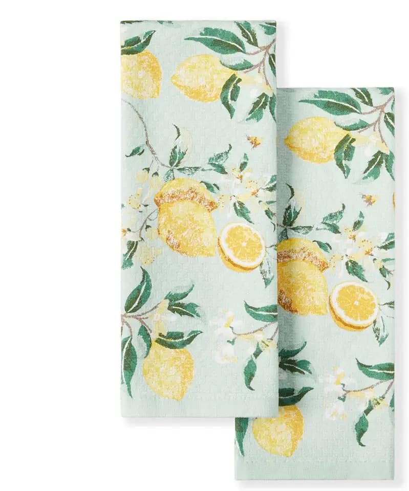 Martha Stewart Dual Purpose Kitchen Towel 2-Pack Set, Lemon Whimsy, 16"x28"