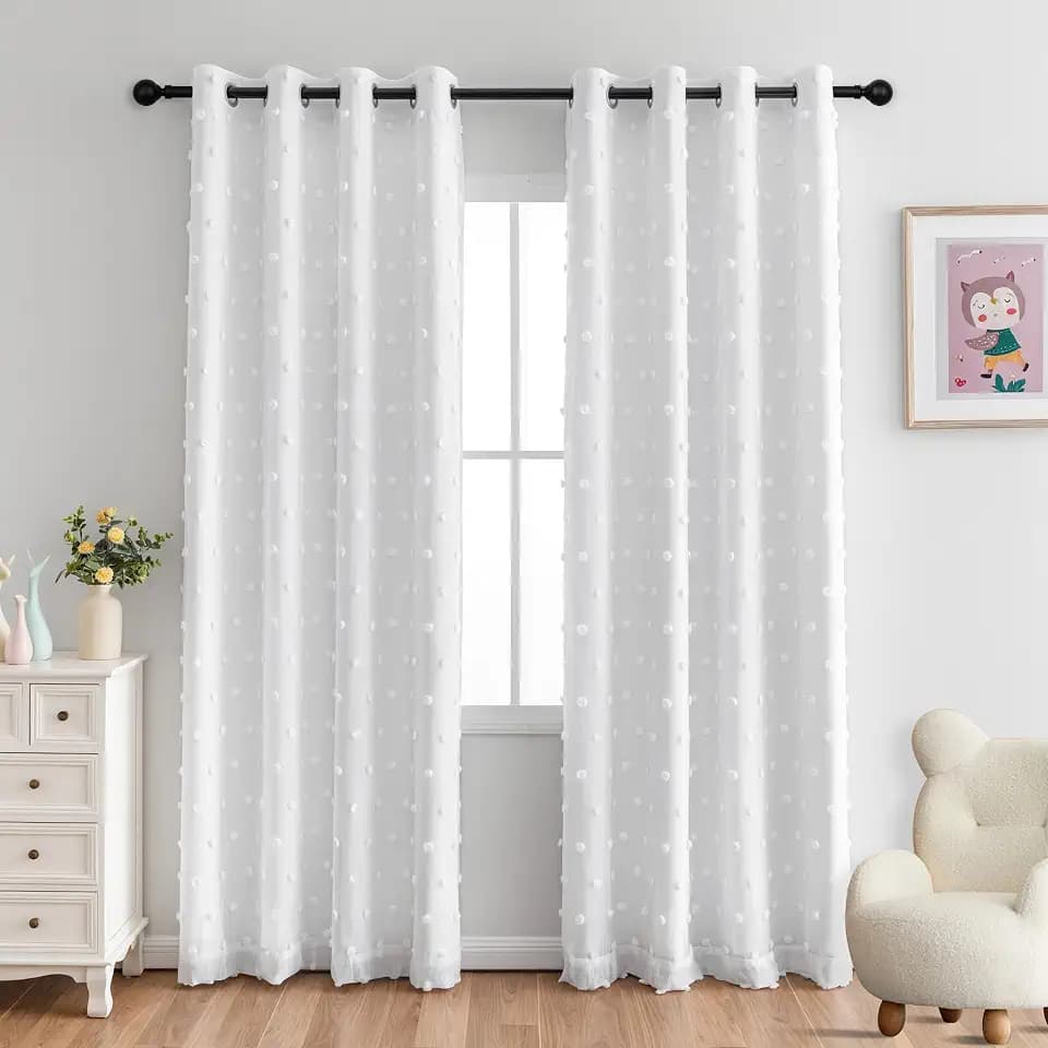 MYSKY HOME Blackout Curtains for Kids Bedroom 100% Light Block Out Thermal Insulated Curtain 72 Inches Grommet Room Darkening Curtains Privacy Window Drapes with White Pom Pom Sheers?2 PCS, 50" x 72"