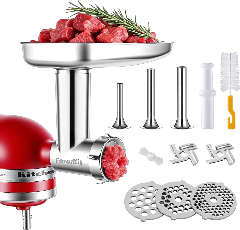 FavorKit Stainless Steel Food Grinder Attachment for KitchenAid Mixers
