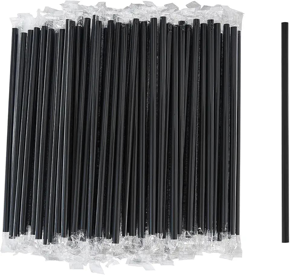 Disposable Black Plastic Boba Straws 9 Inch - 8mm Wide Diameter Individually Wrapped (1200 Count Bulk) for Bubble Tea, Smoothies, Milkshakes - BPA-Free & Durable, Elegant for Parties, Cafes, Home Use