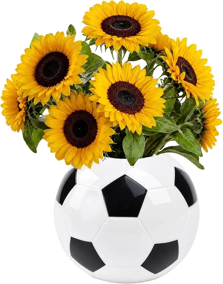 Ceramics Soccer Ball Vases Sports Party Centerpieces Table Decorations Home Dining Living Room Decor (1 Black)