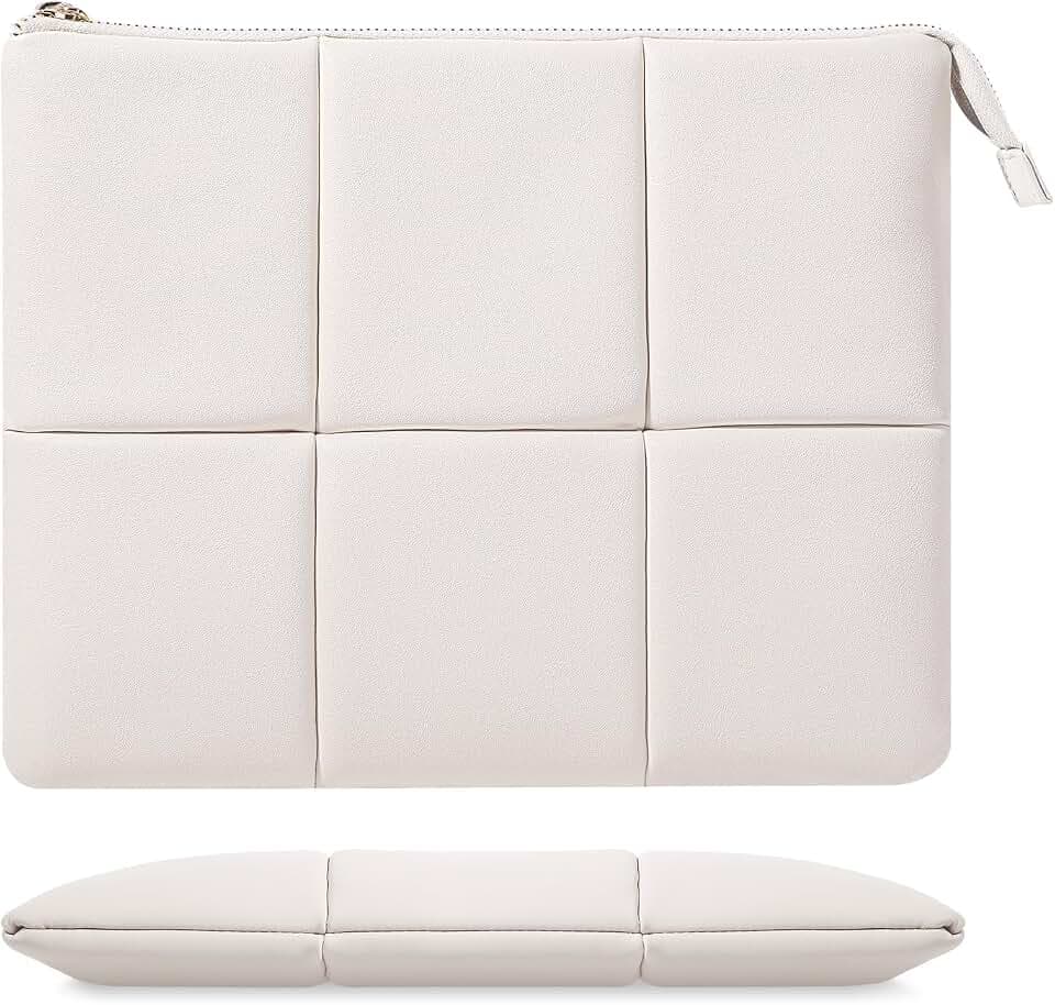 Moko 12,9 Zoll Tablet-Hülle, Puffy Tablet-Tasche passend für iPad Pro 6. / 5. / 4. 12,9 Zoll, Surface Pro 9/8 13 Zoll, Galaxy Tab S9+/S8+ 12,4 Zoll, integriertes Gummiband, PU-Leder-Tragetasche, Weiß