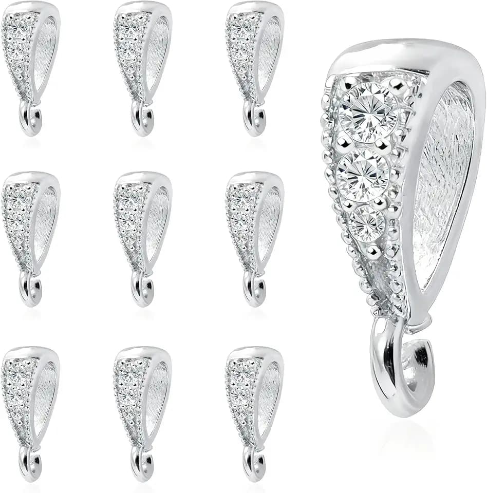 stino 10PCs Small Pendant Bail Clasps for Jewelry (Silver Plated)