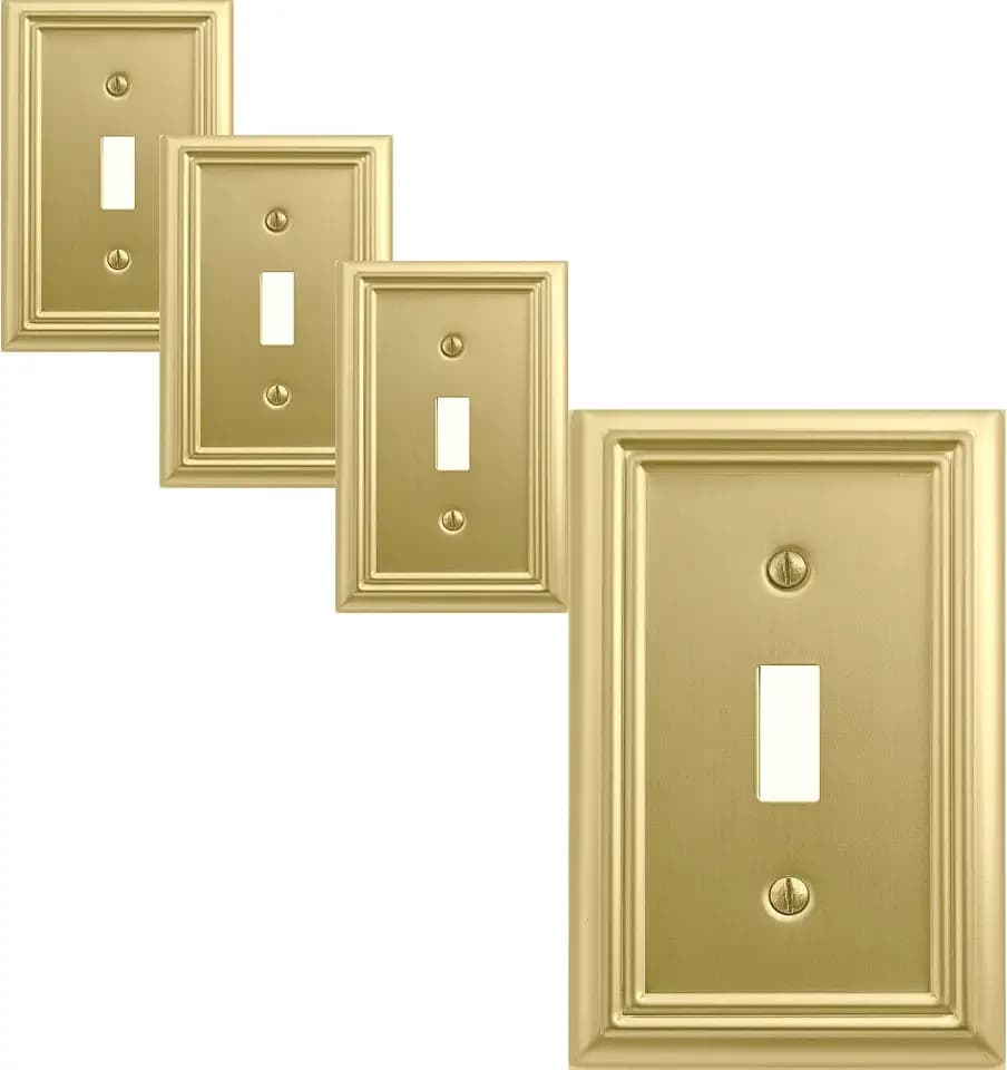 OKAWYC Single Toggle Light Switch Cover Adler Metal Wall Plate, 4-Pack Brushed Brass 1 Gang, for Light Switch Cover Decorative Wallplate, Durable