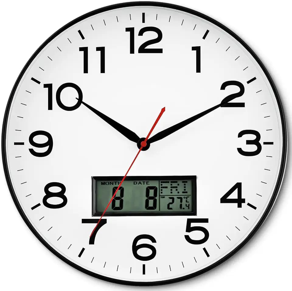 AKCISOT 12 Inch Wall Clock, Silent Battery Operated Analog Clock, Black