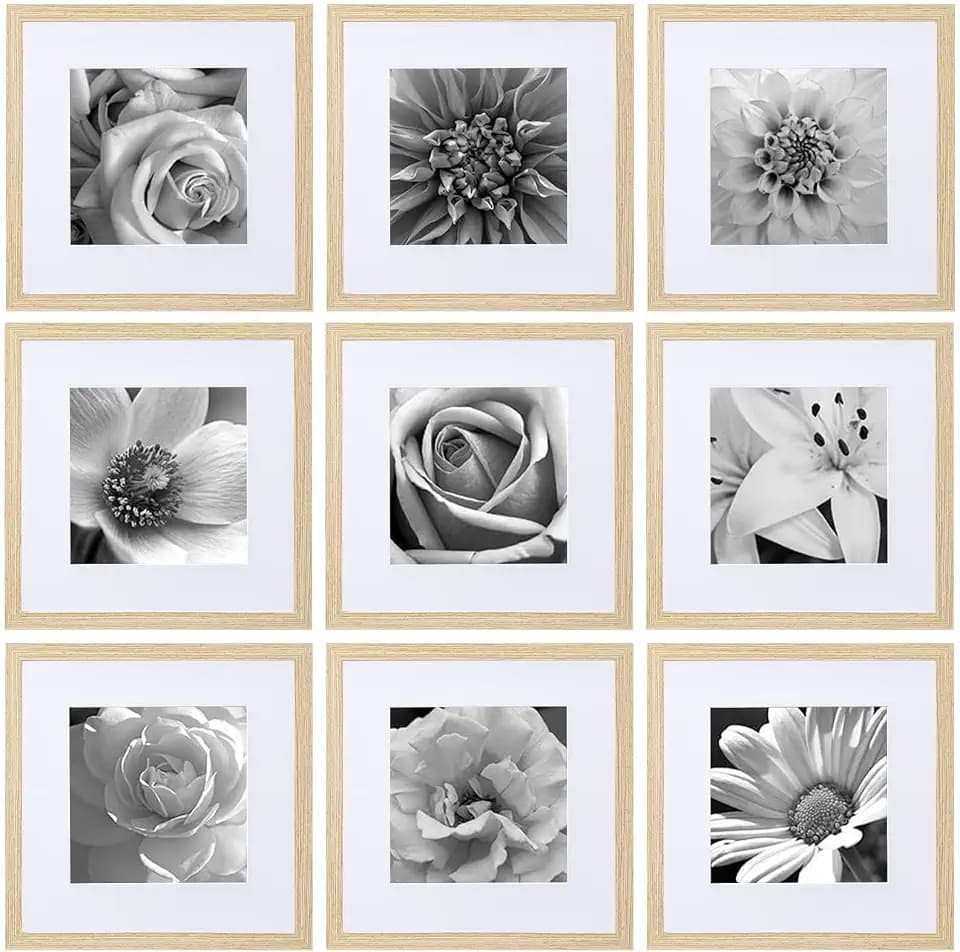 eletecpro Picture Frames Set of 9, 12x12 in, Acrylic Cover, Natural