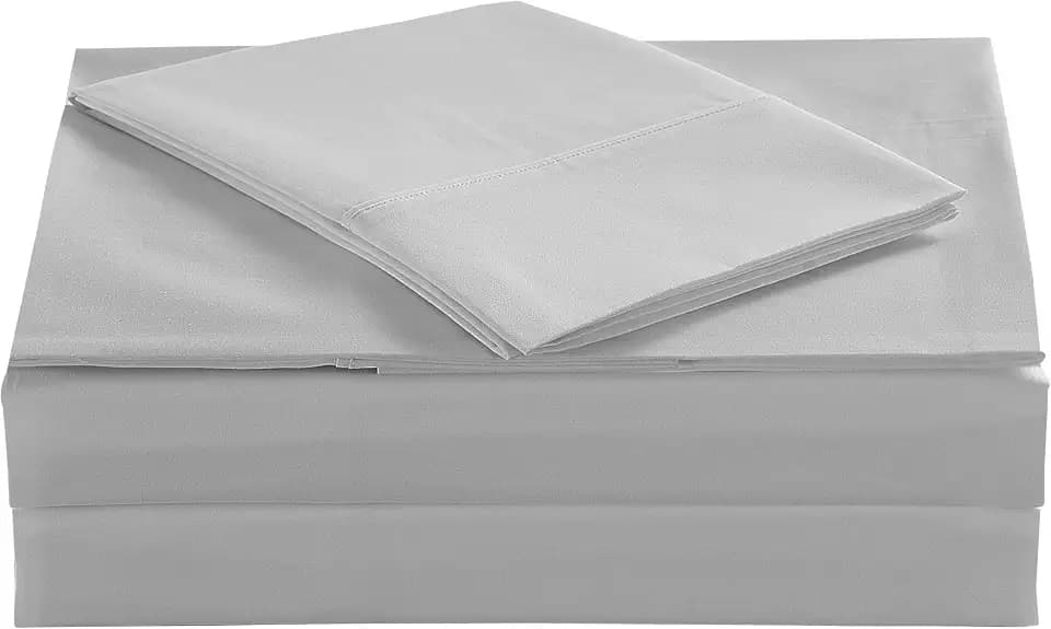 Twin Size Percale Bed Sheets, 200 Thread Count Cotton Polyester Blend Sheet Set,Wrinkle Free,Breathable,Crisp Refreshing Feeling, 60 Cotton 40 Polyester Cotton Rich Sheets 3 PC(Light Gray,Twin)