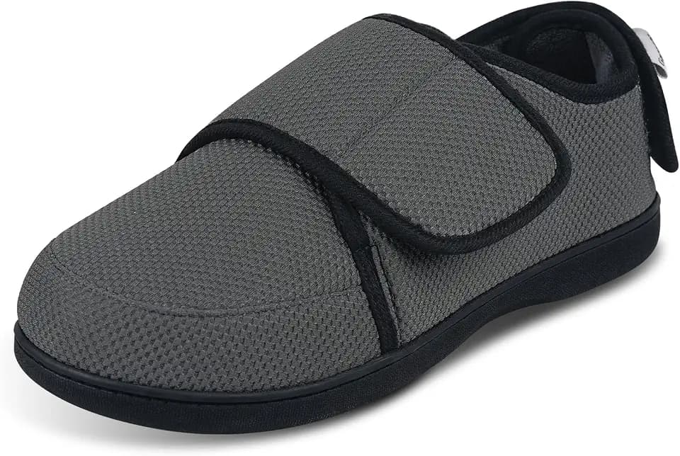Garonne Men's Diabetic Wide Width Adjustable Slippers with Memory Foam