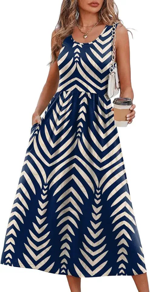 WIHOLL Summer Dresses for Women Flowy Casual Midi Dress Beach Vacation Sundresses with Pockets