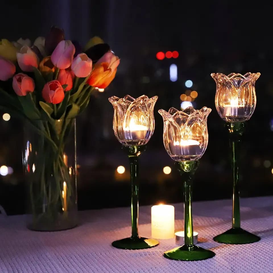 VOHO Tulips Clear Candle Holder Holder Set of 3, Christmas Candle Holder