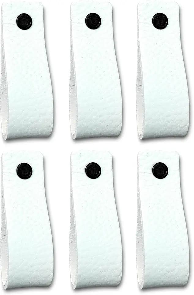 Brute Strength - Leather Drawer Pulls - White - 6 pcs - 6-1/2 x 1 ’’ - Leather Handle - Leather Dresser Pulls - Cabinet knobs Dresser knobs - Dresser handles