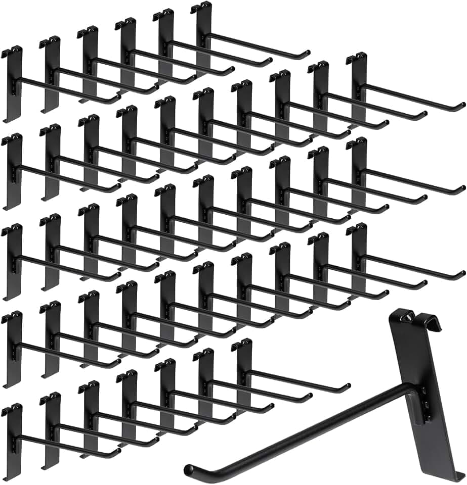 60 Pack Grid Wall Display Hooks, Metal Gridwall Accessories for Retail Stores, Trade Shows, Art and Craft Displays (Black, 6 Inch)